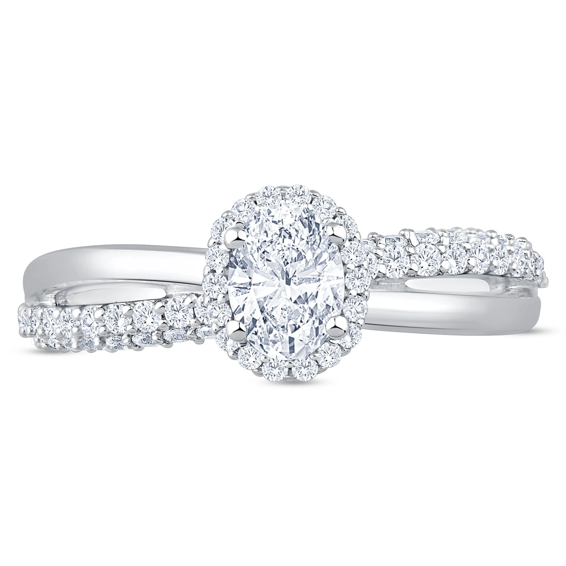 Split-Shank Oval Diamond Engagement Ring, 14k White Gold
