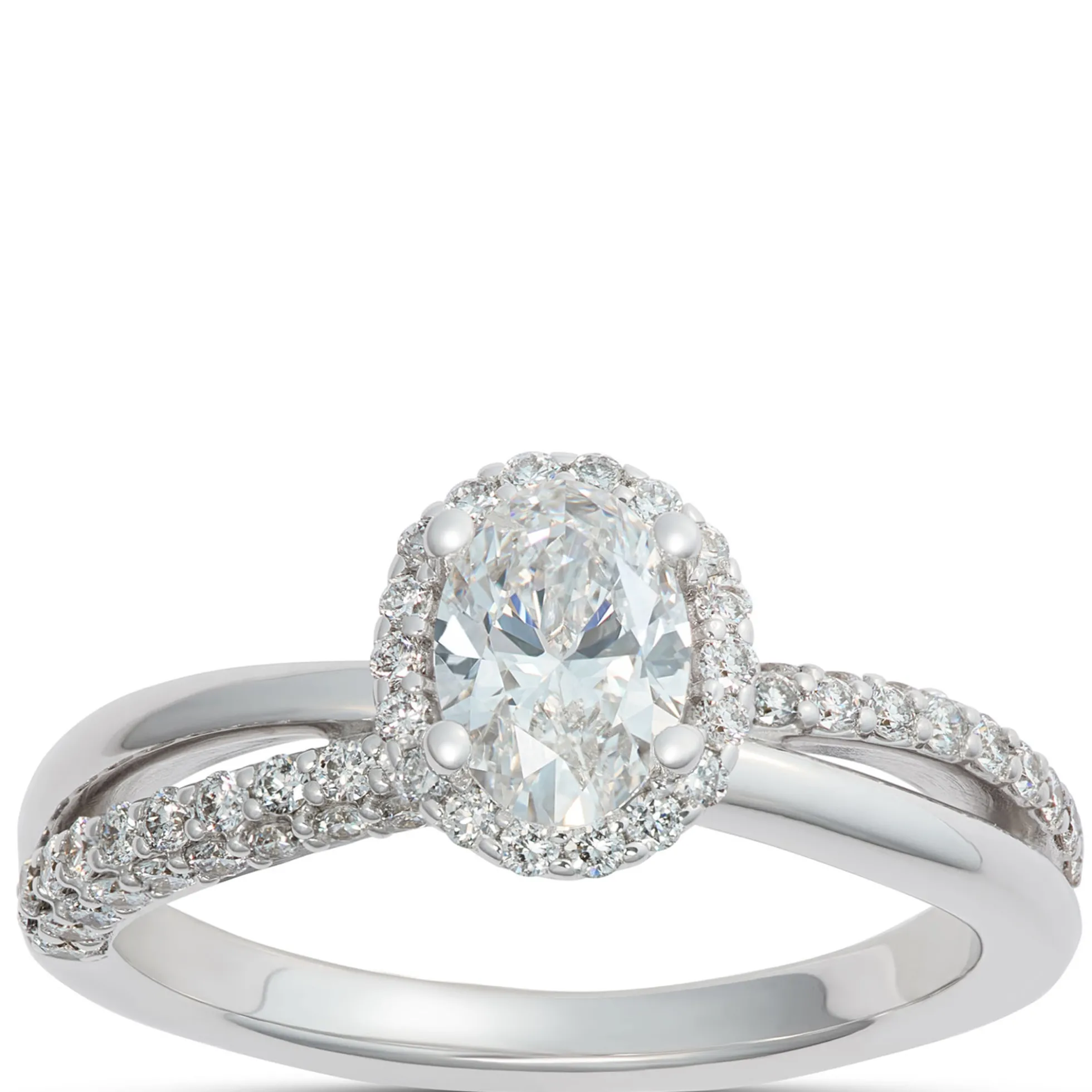 Split-Shank Oval Diamond Engagement Ring, 14k White Gold