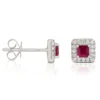 Square Ruby & Diamond Stud Earrings 14K