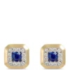Square Sapphire and Diamond Studs, 14K Yellow Gold
