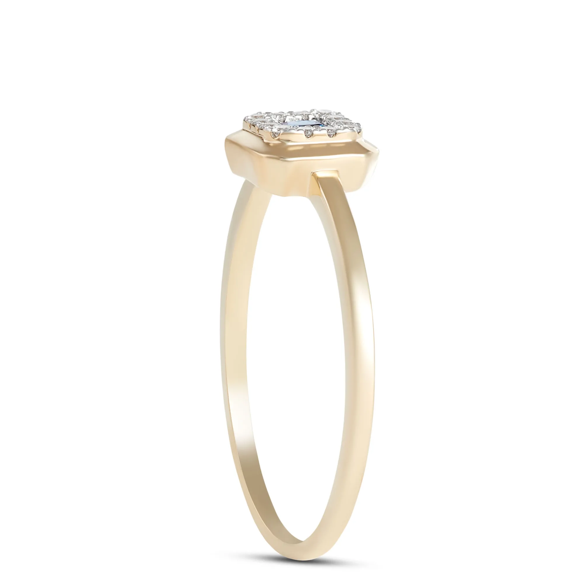 Square Sapphire Diamond Halo Ring, 14K Yellow Gold