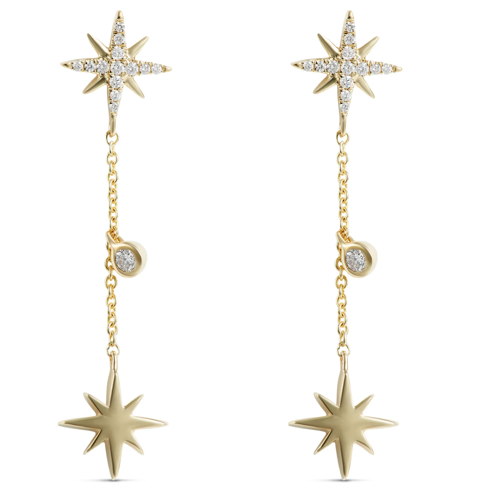 Star Cluster Diamond Dangle Earrings, 14k Yellow Gold