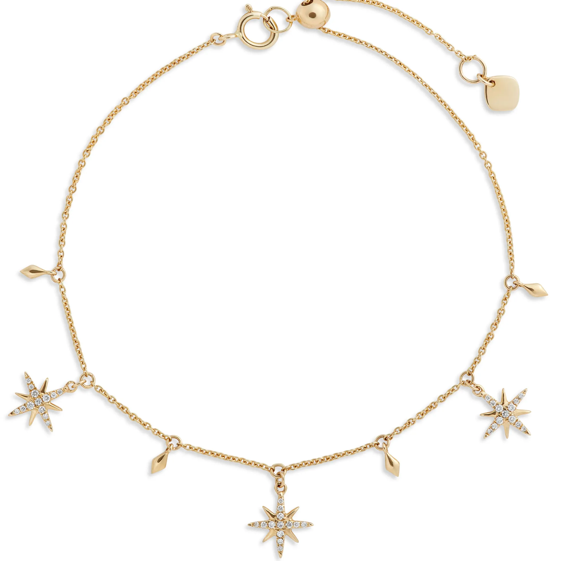 Star Cluster Diamond Dangles Bracelet, 14K Yellow Gold
