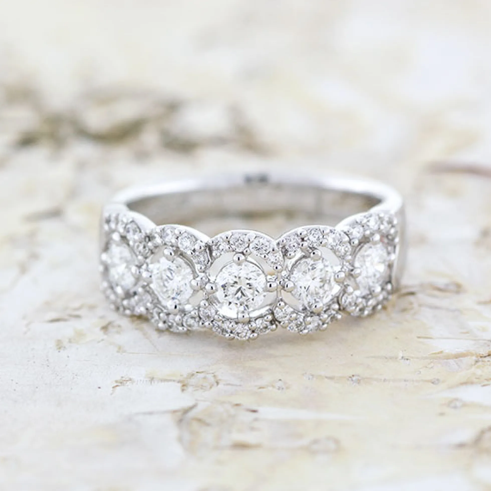 5-Stone Diamond Halo Ring 14K