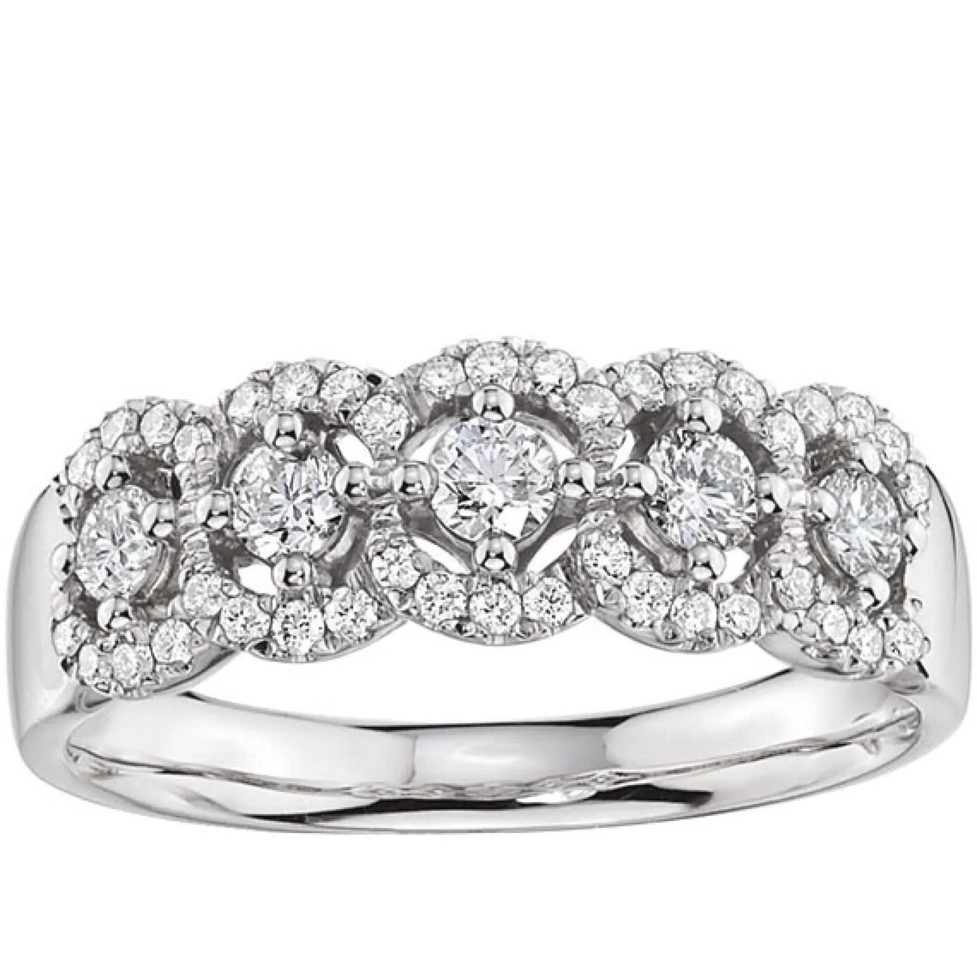 5-Stone Diamond Halo Ring 14K