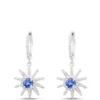Sunburst Round Sapphire and Diamond Earrings, 14K White Gold