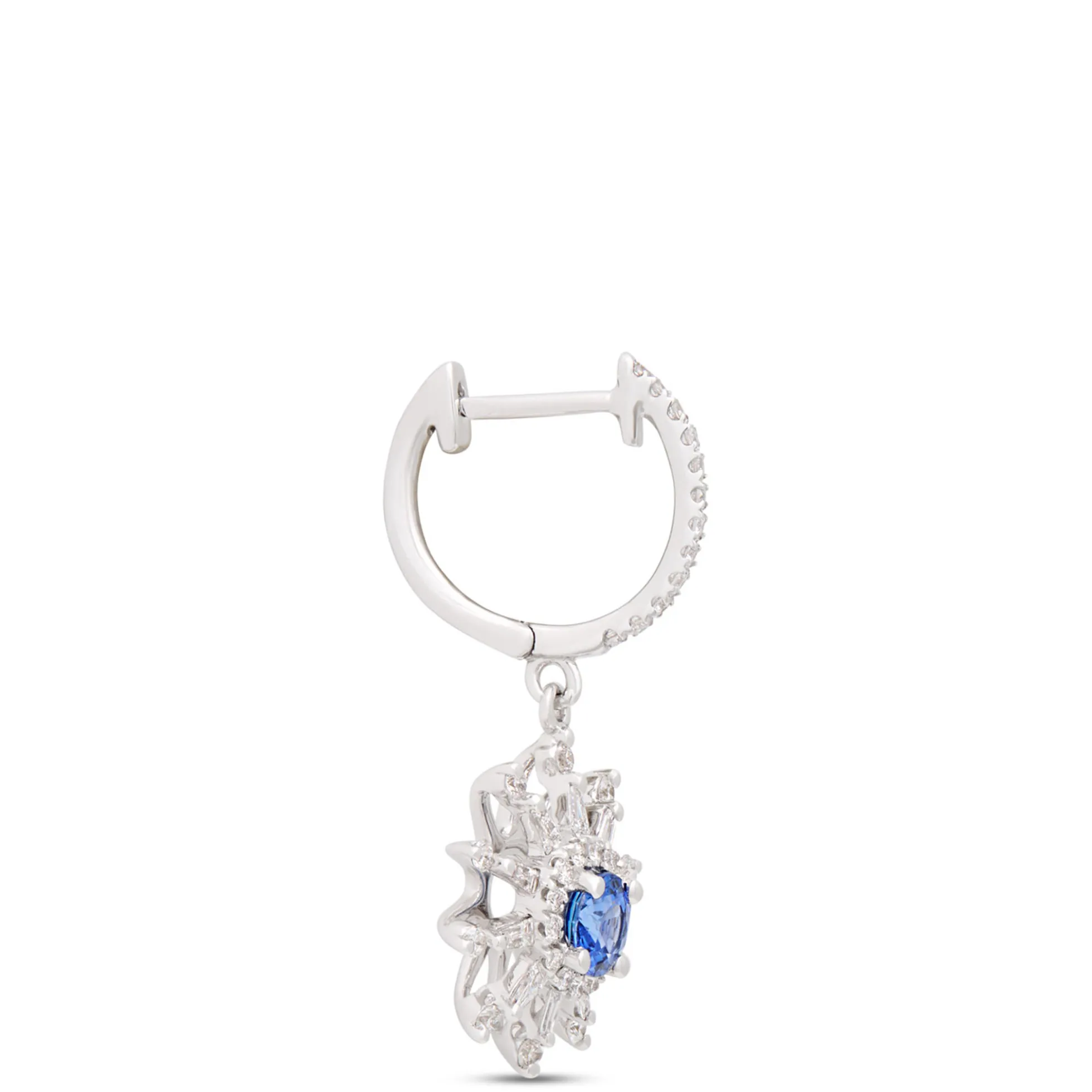 Sunburst Round Sapphire and Diamond Earrings, 14K White Gold