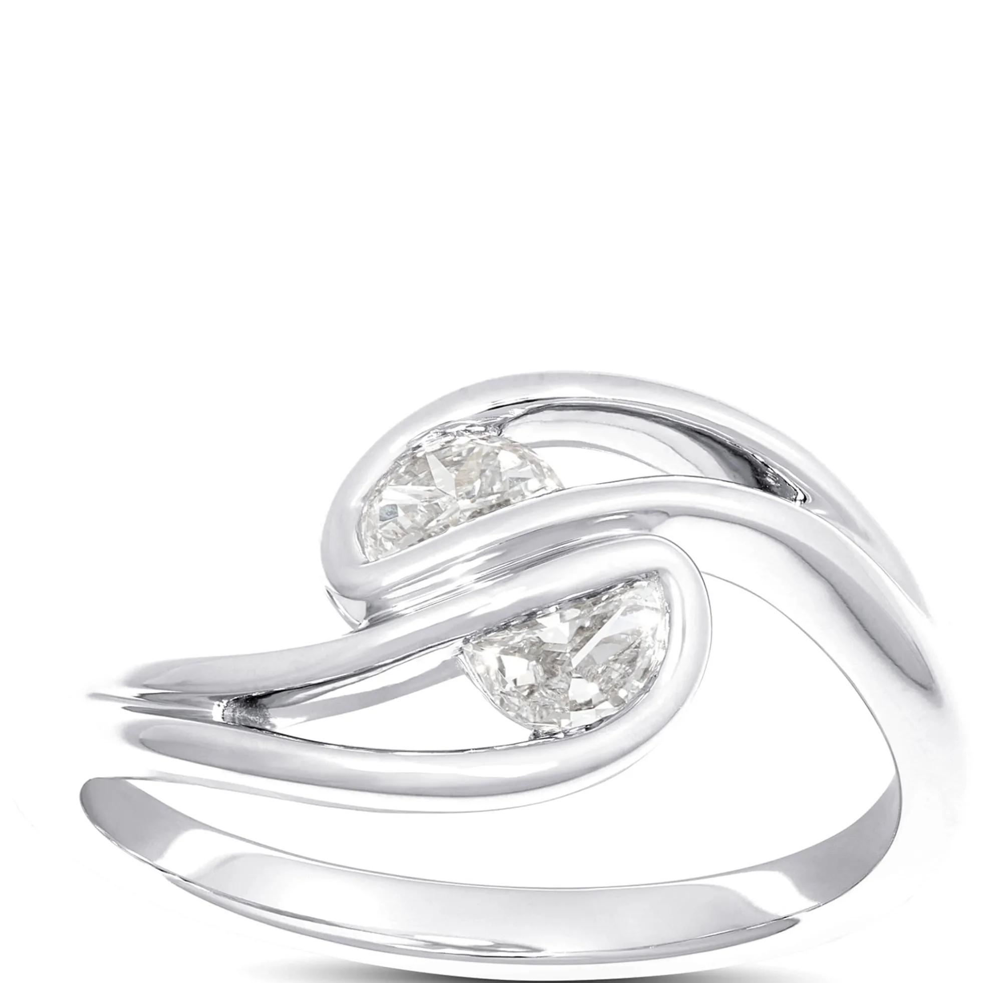 Swirling Half Moon Ring, ¼ Total Carat Weight, 14K White Gold
