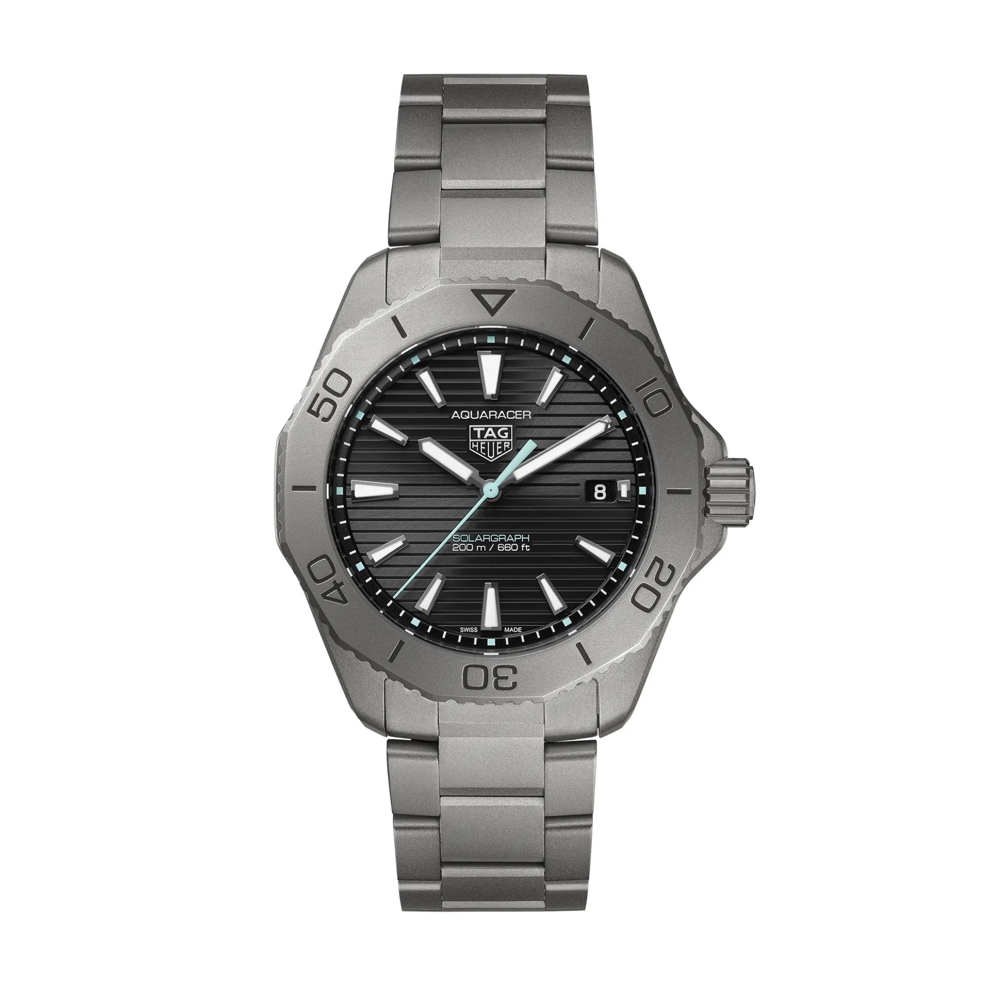 TAG Heuer Aquaracer Professional 200 Solargraph Watch Titanium Case Black Dial, 40mm