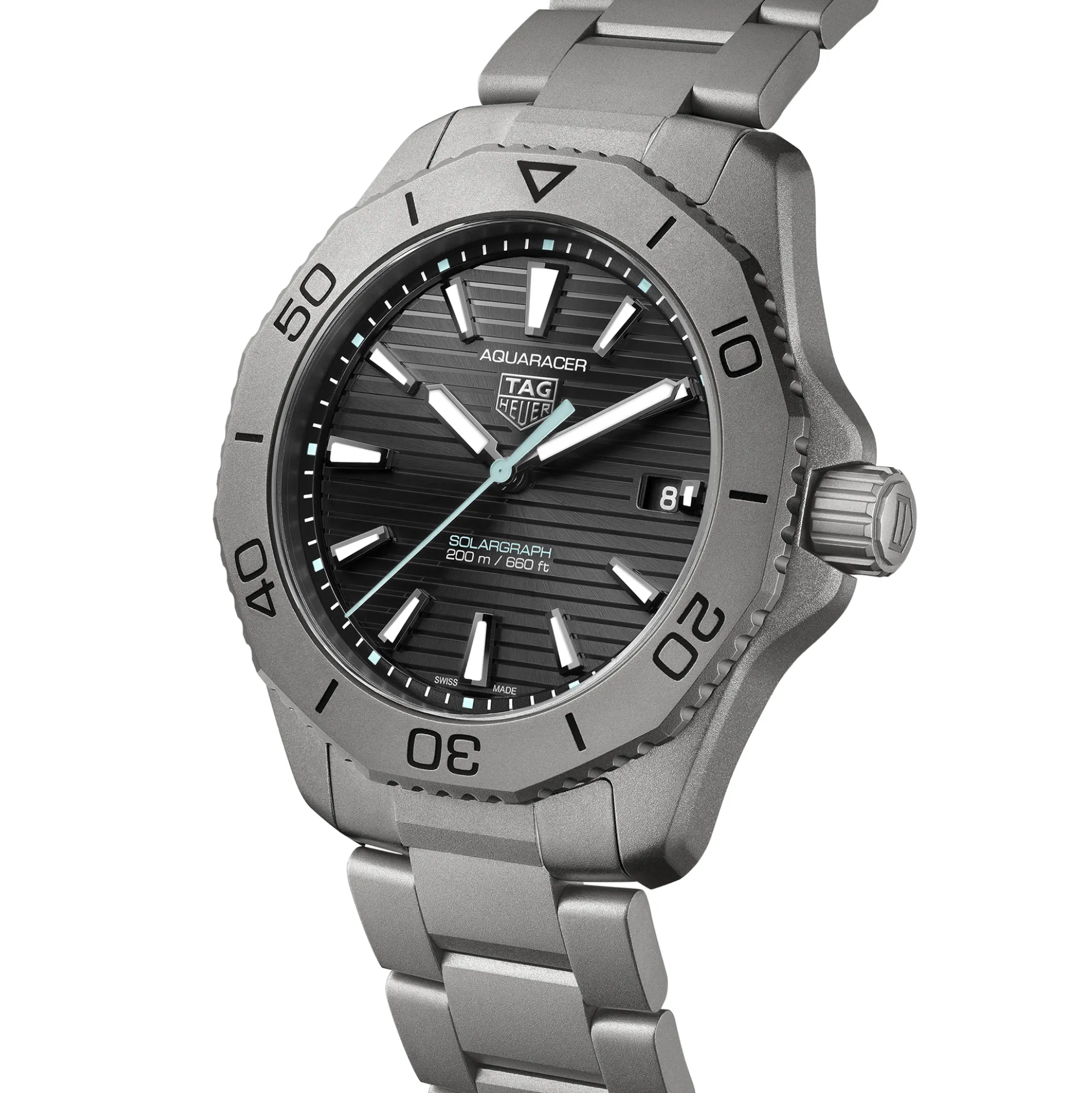 TAG Heuer Aquaracer Professional 200 Solargraph Watch Titanium Case Black Dial, 40mm