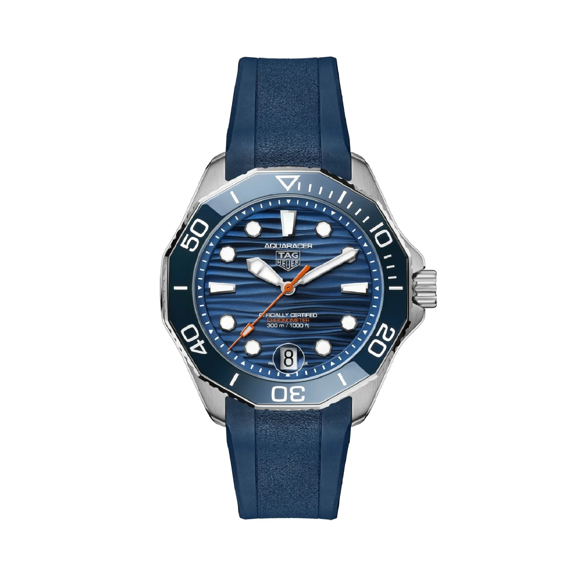 TAG Heuer Aquaracer Professional 300 Blue Dial Blue Rubber Strap Watch, 42mm