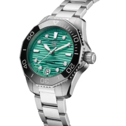 TAG Heuer Aquaracer Professional 300 Watch Turquoise Diamond-Set Dial Steel Bracelet, 36mm