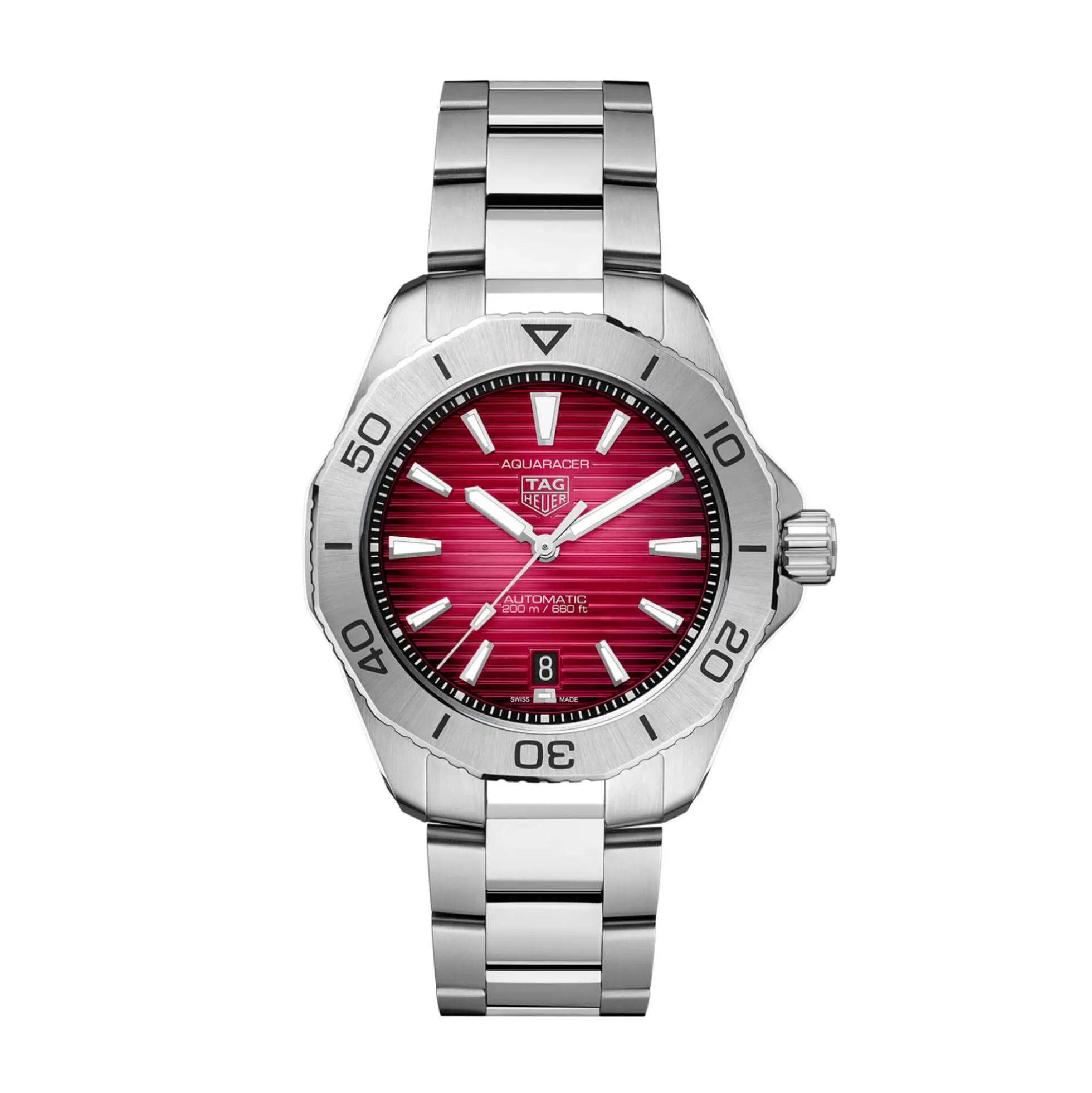 TAG Heuer Aquaracer Professional 200 Watch Red Dial Steel Bracelet, 40mm