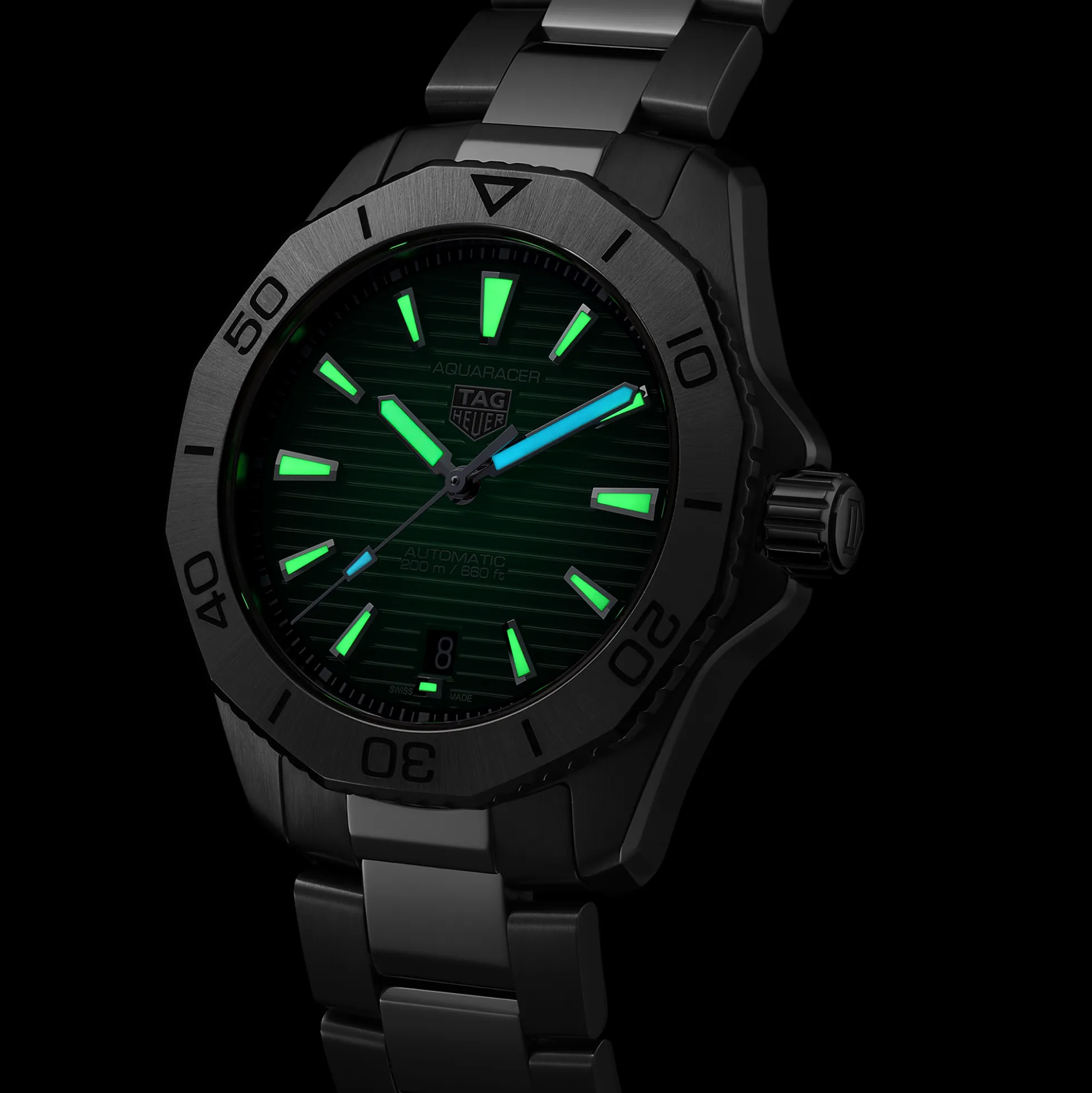 TAG Heuer Aquaracer Professional 200 Watch Green Dial Steel Bracelet, 40mm