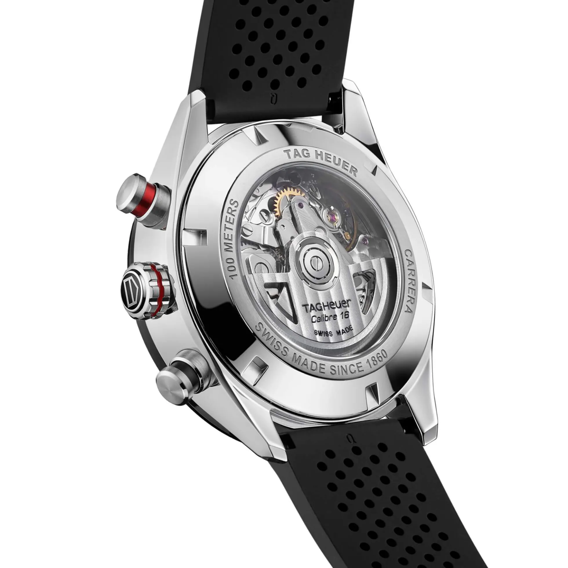 TAG Heuer Carrera Chronograph Watch Black Dial Rubber Strap, 44mm