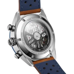 TAG Heuer Carrera Chronograph Watch Blue Dial Brown Leather Strap, 44mm
