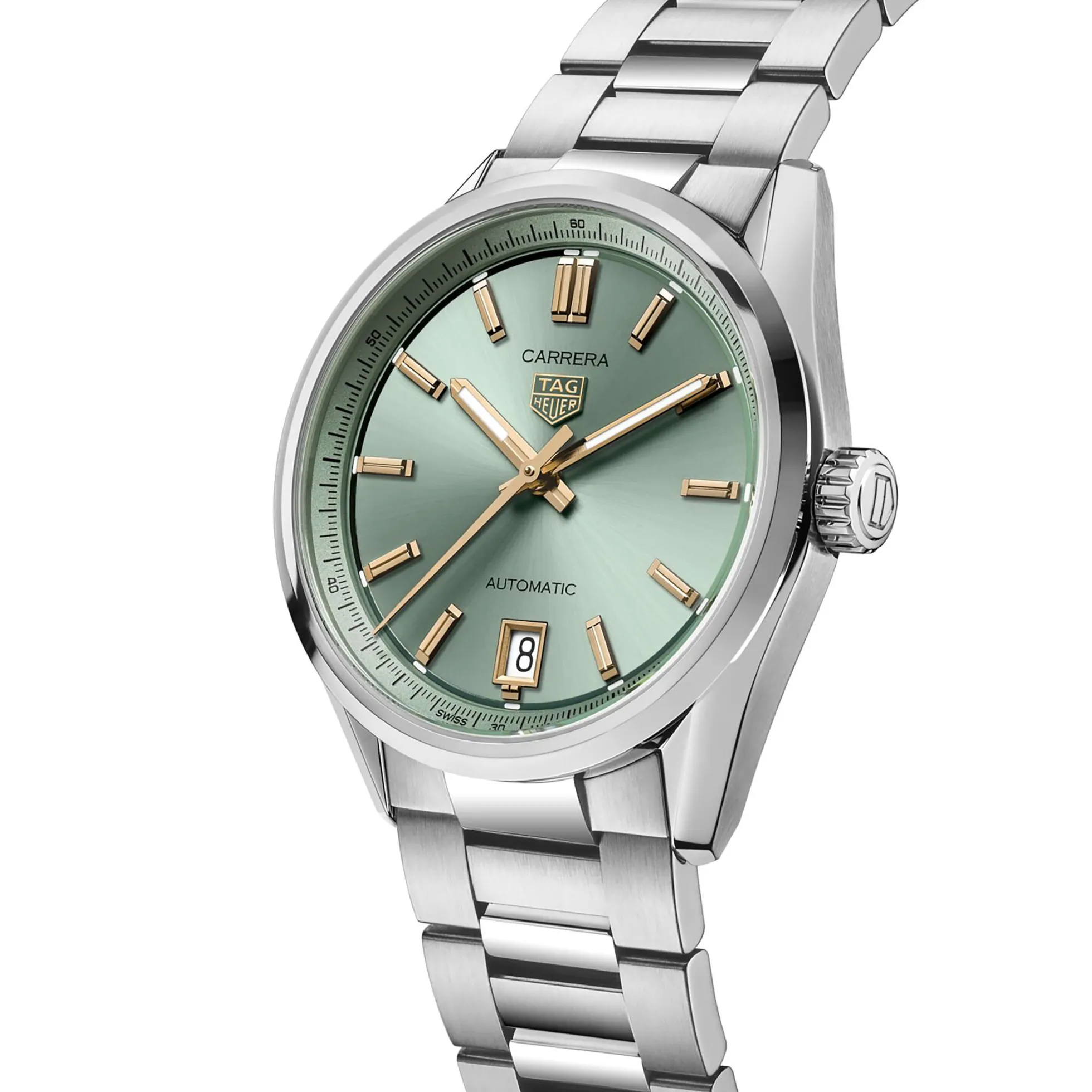 TAG Heuer Carrera Date Watch Green Dial Steel Bracelet, 36mm