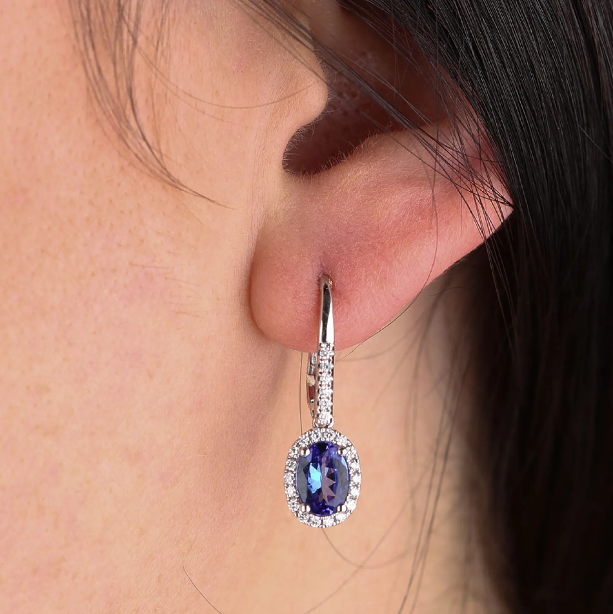 Tanzanite & Diamond Dangle Earrings 14K