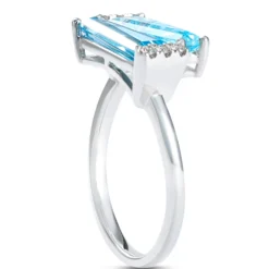 Tapered Blue Topaz Ring, 14K White Gold