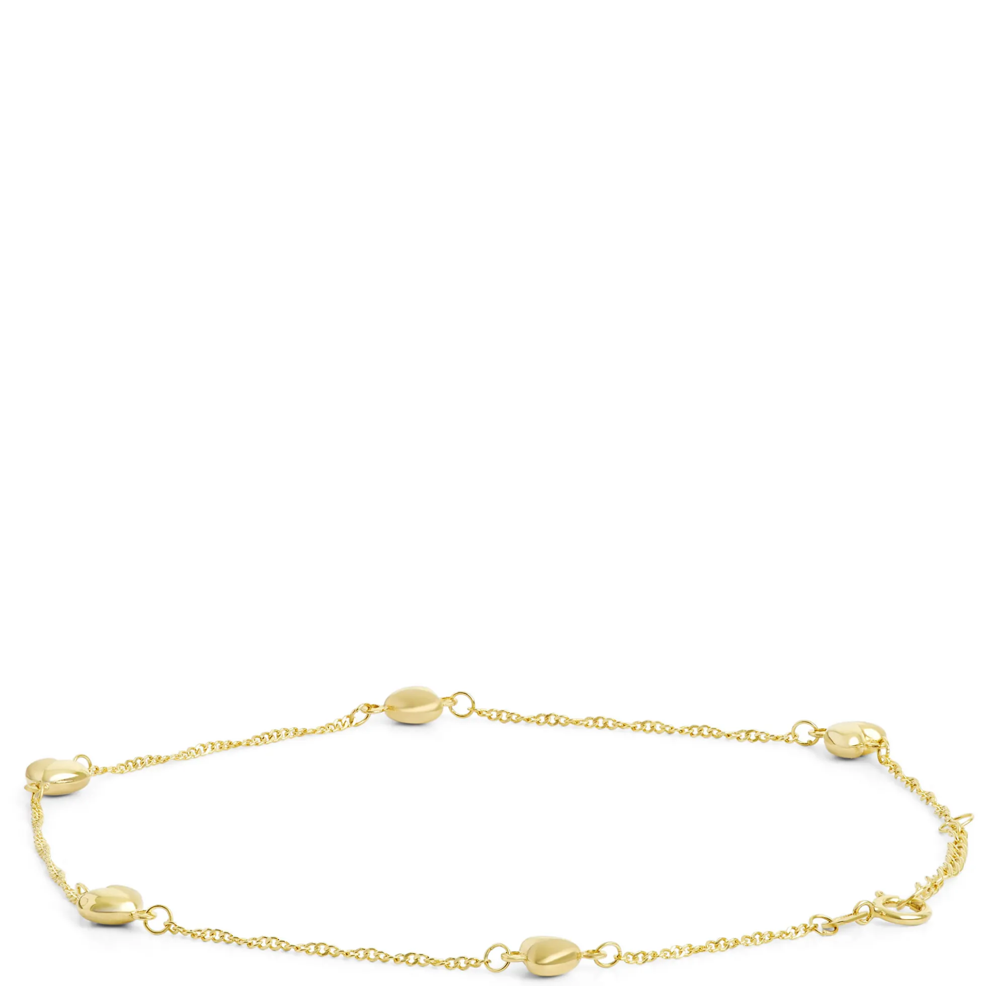 Ten-Inch Adjustable Puffed Hear Bracelet, 14K Yellow Gold