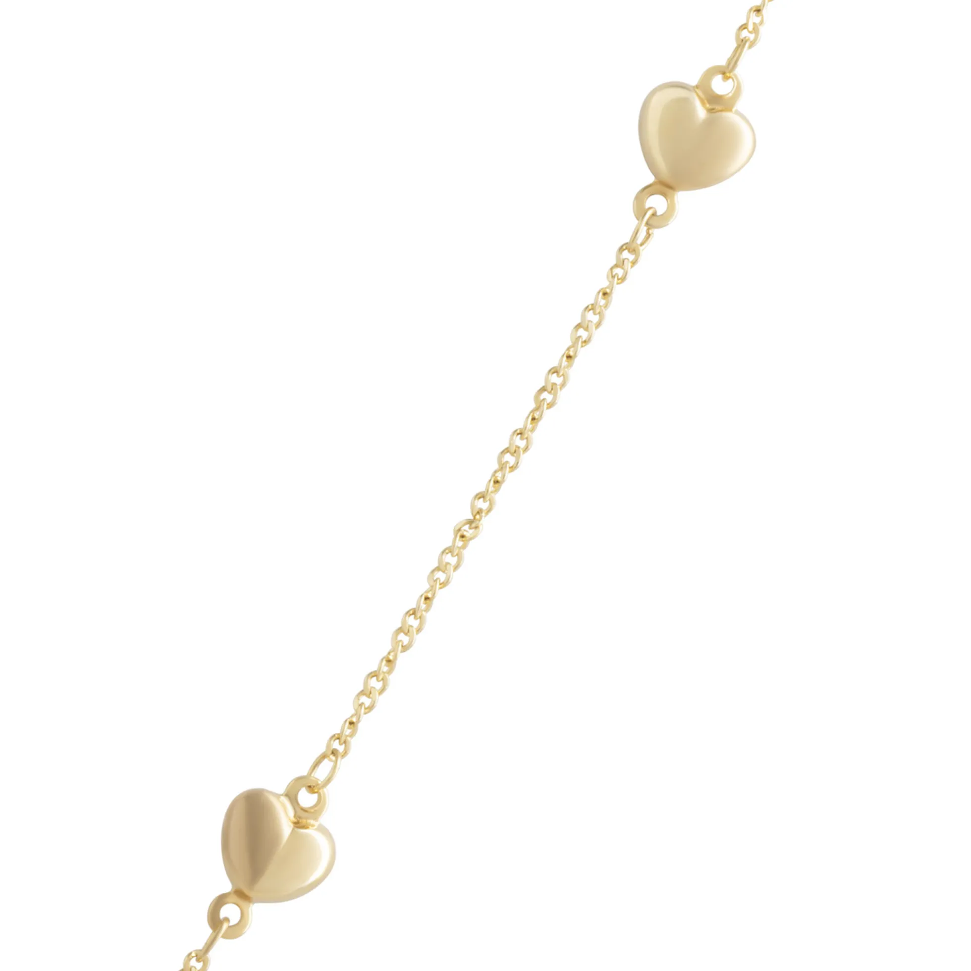 Ten-Inch Adjustable Puffed Hear Bracelet, 14K Yellow Gold