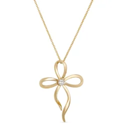 Three-Loop Bow Diamond Pendant Necklace, 14k Yellow Gold