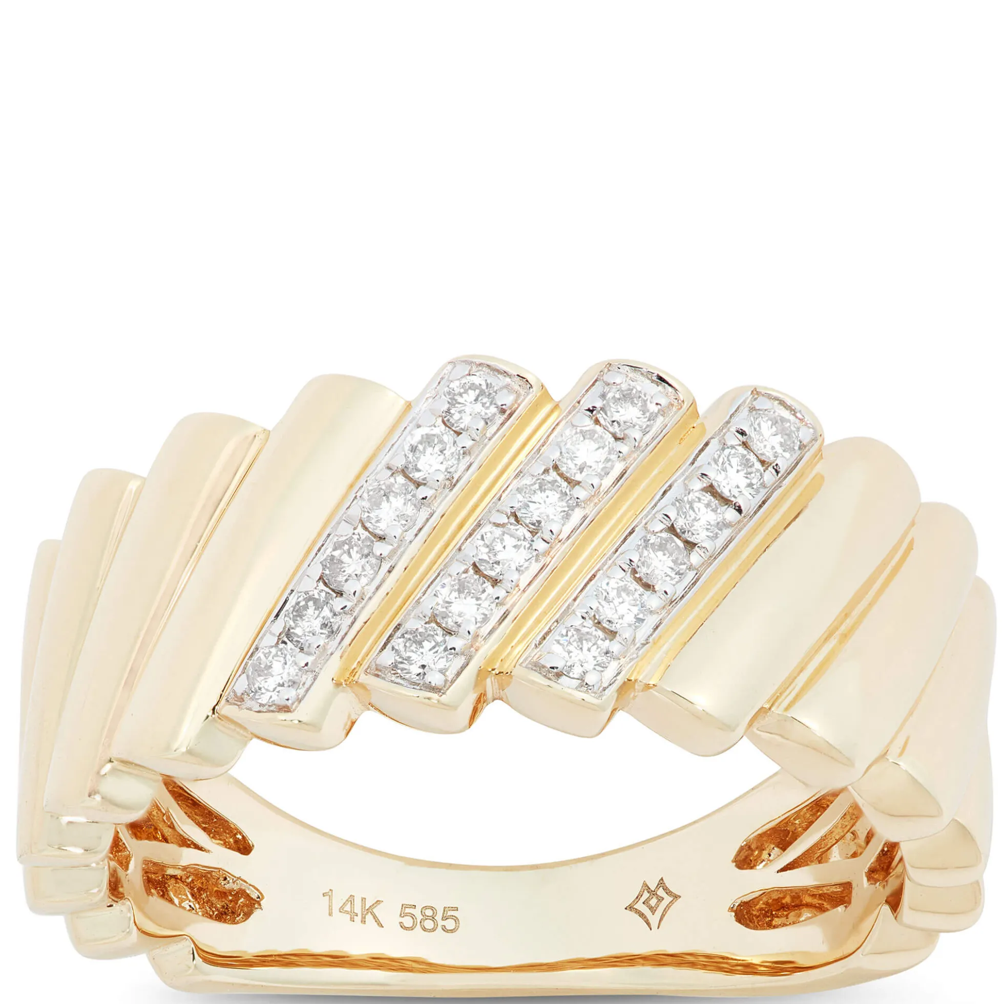 Three-Stripe Diamond Ring, 14K Yellow Gold