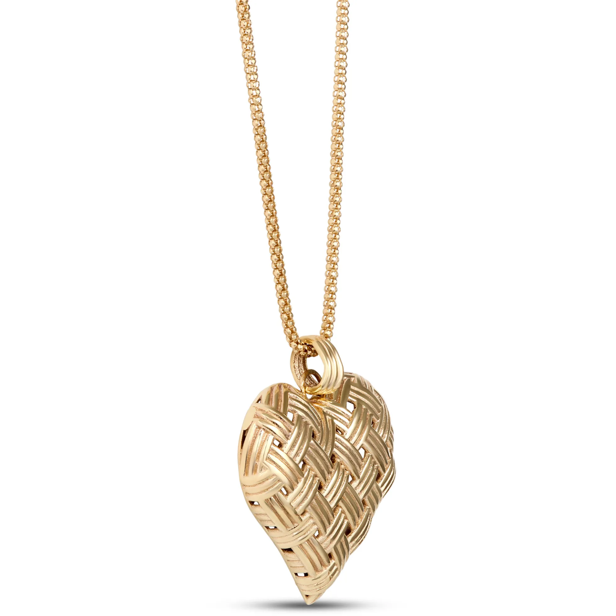 Toscano Basket Weave Heart Pendant Necklace, 14K Yellow Gold