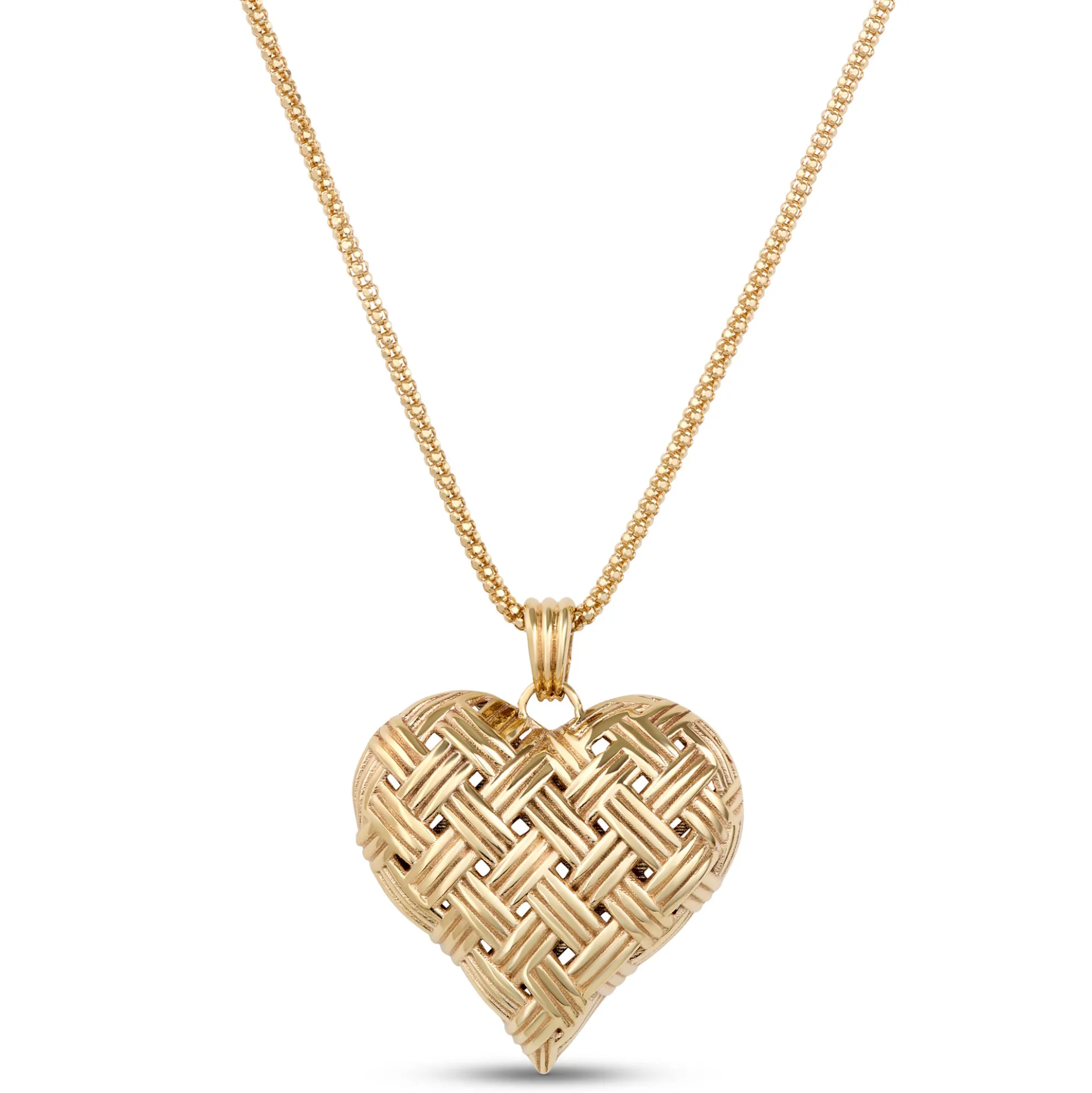 Toscano Basket Weave Heart Pendant Necklace, 14K Yellow Gold