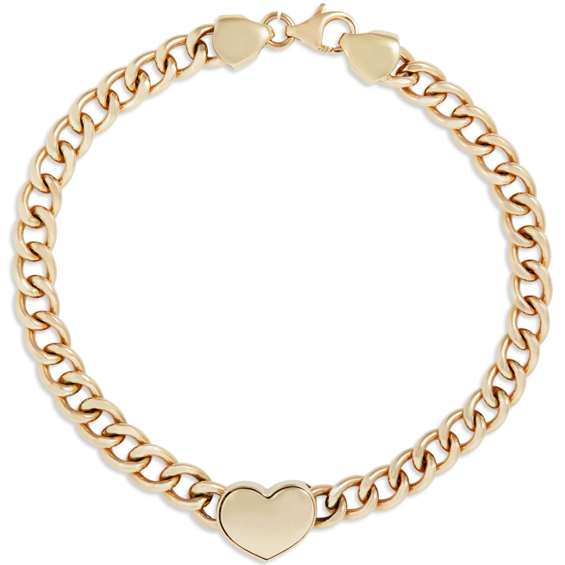 Toscano Curb Chain Bracelet With Heart Center, 14K Yellow Gold