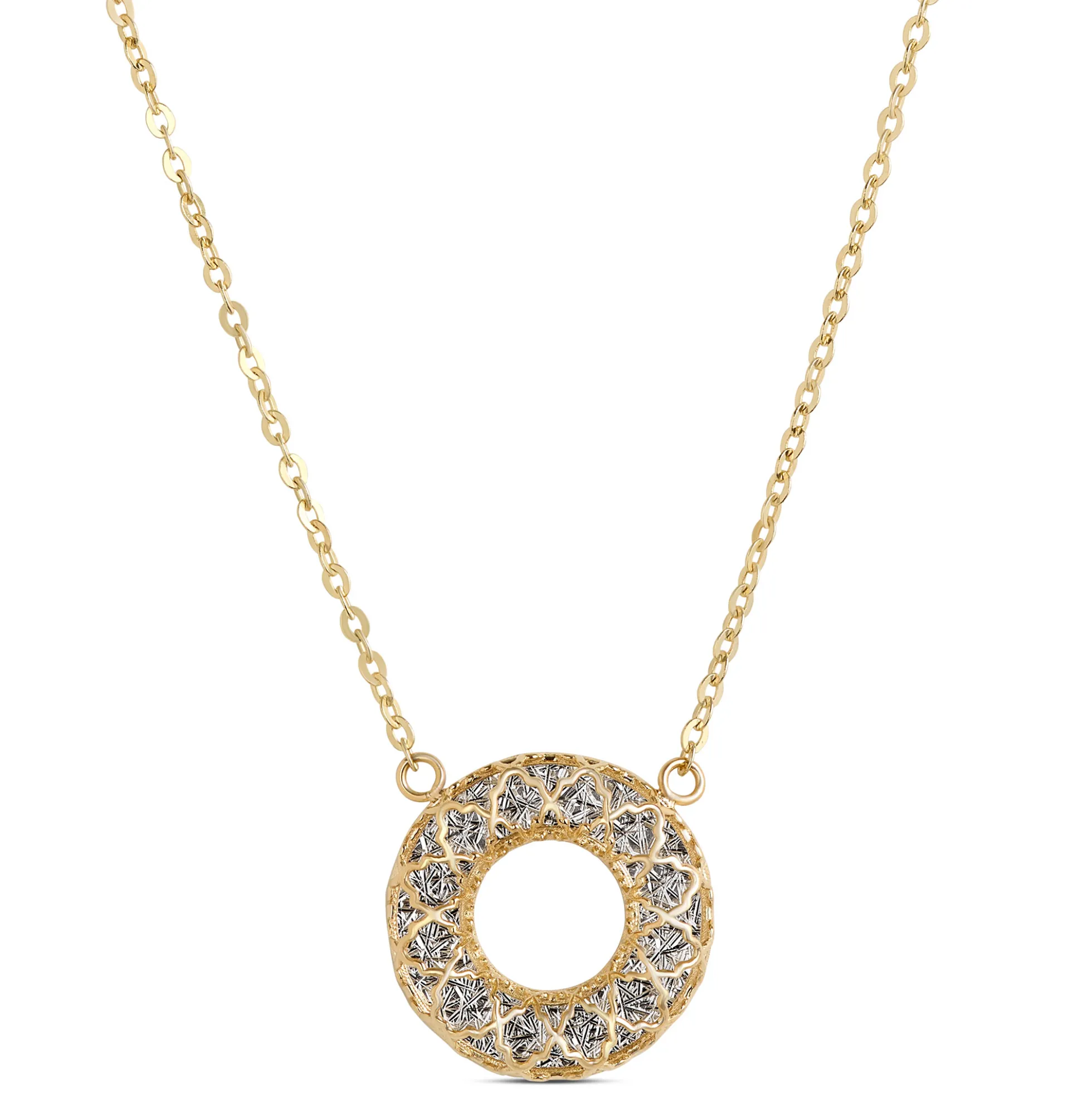 Toscano Diamond Cut Circle Pendant, 14K White and Yellow Gold