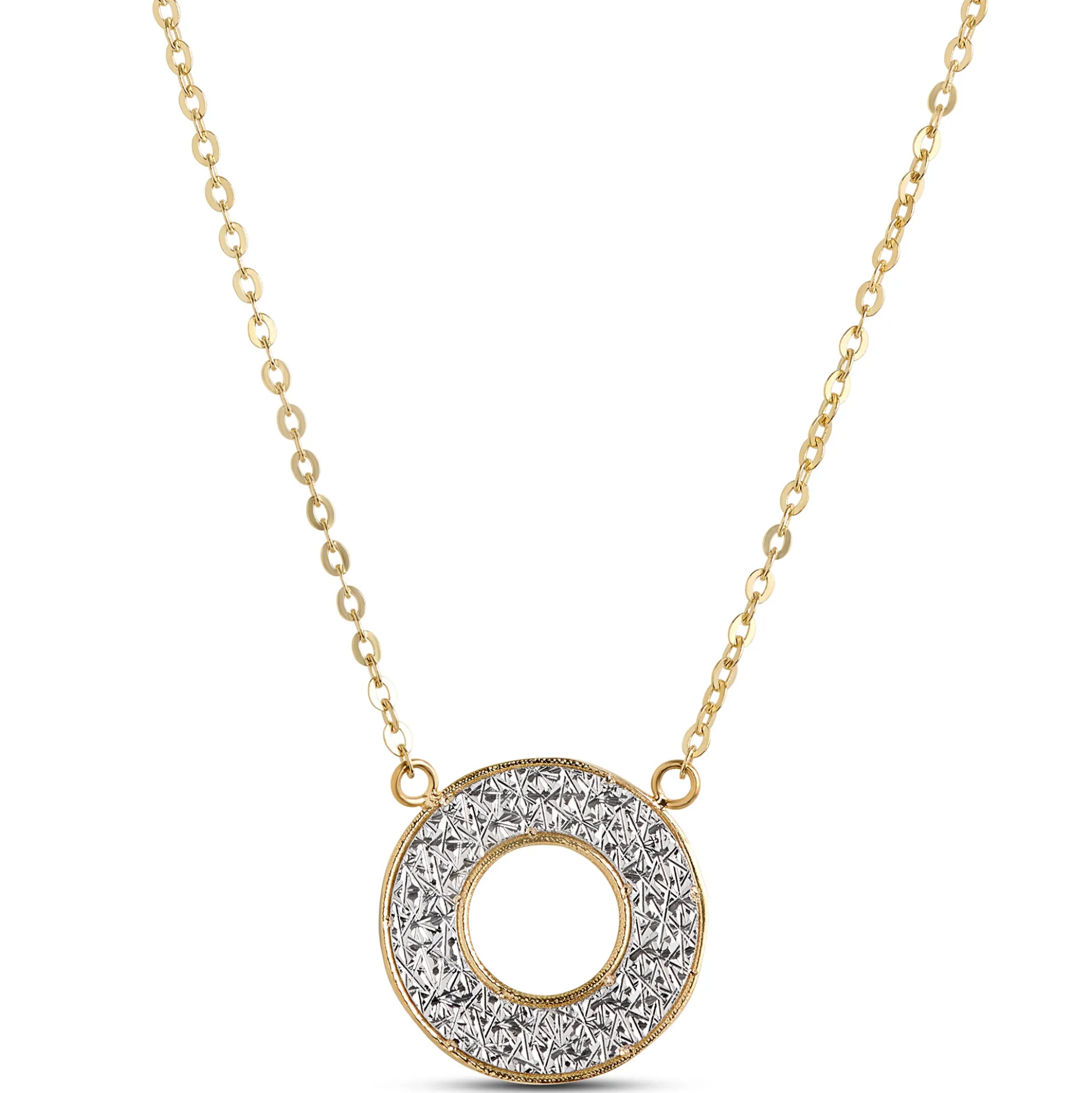Toscano Diamond Cut Circle Pendant, 14K White and Yellow Gold
