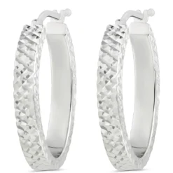 Toscano Diamond Cut Toscano Hoop Earrings, 14K White Gold