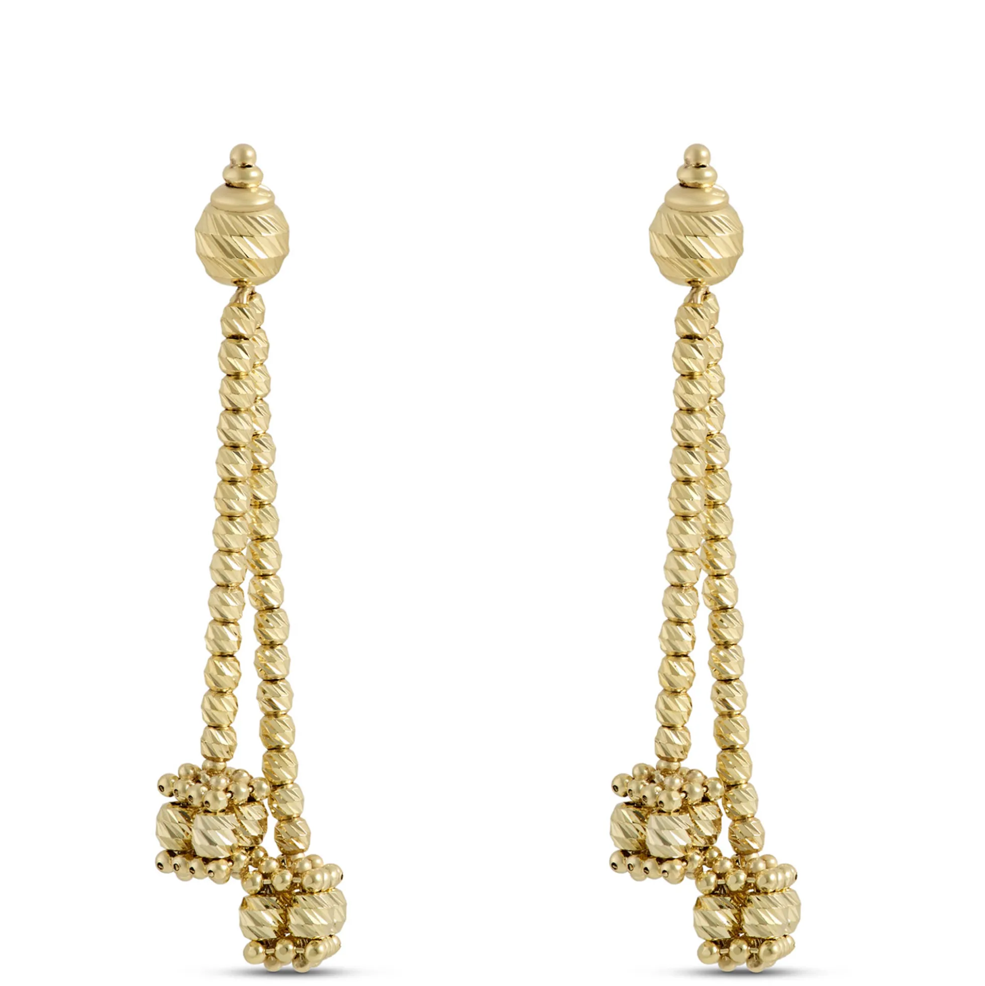 Toscano Double Beaded Drop Earrings, 14K Yellow Gold