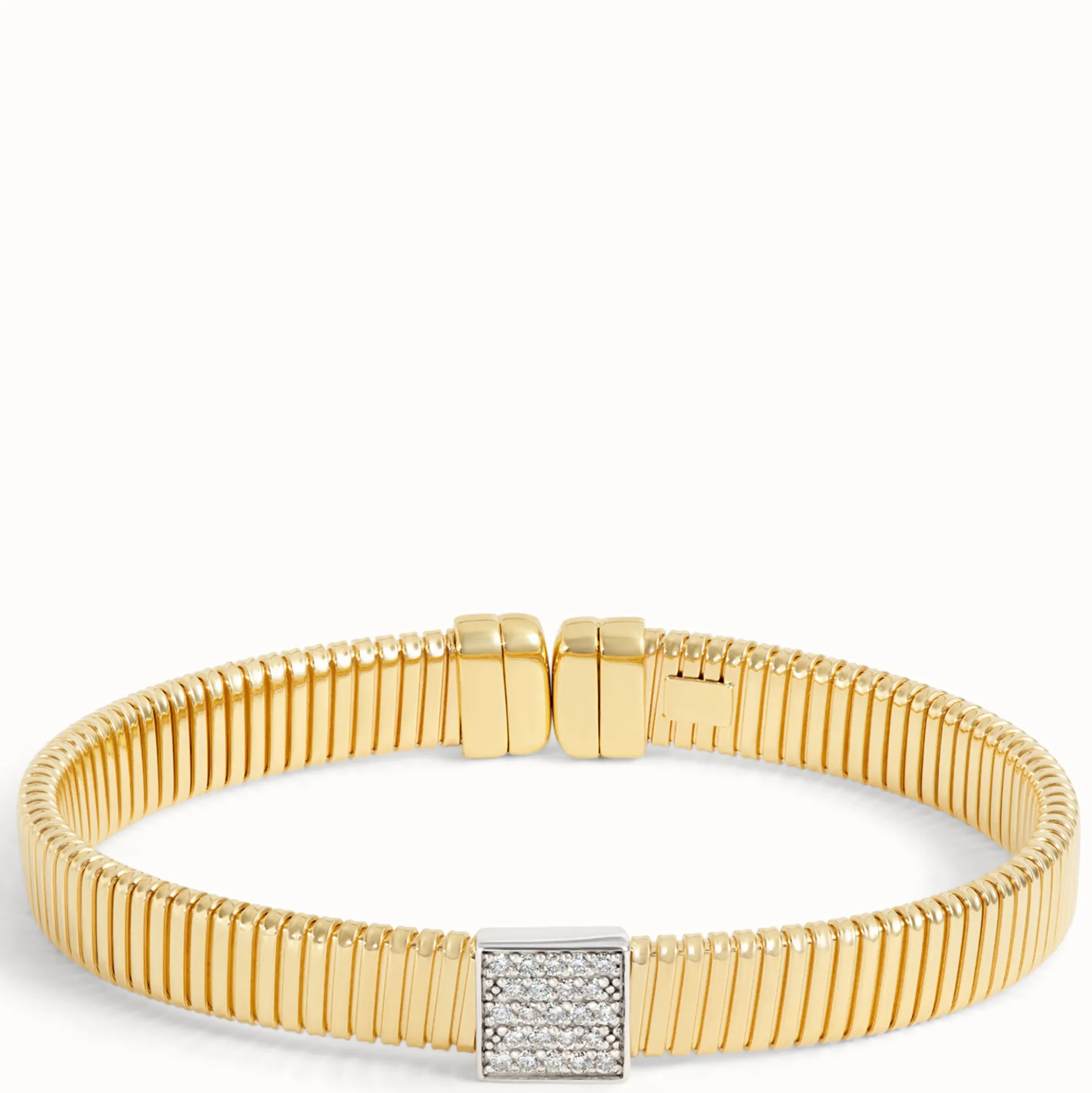 Toscano Flat Tubogas Cuff with Diamond Tips, 18K Yellow Gold