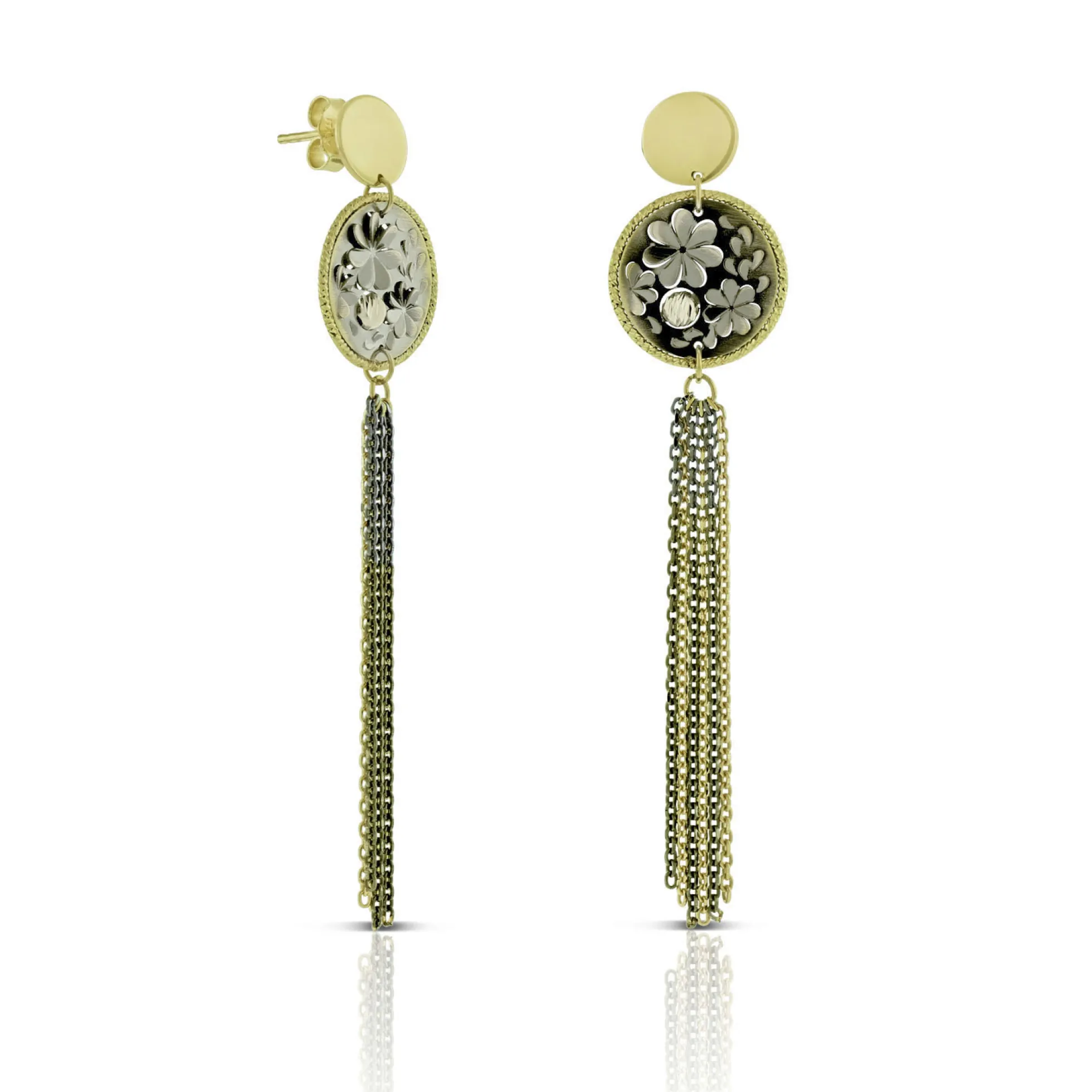 Toscano Floral Disc Earrings with Tassels 14K