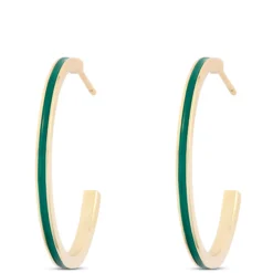 Toscano Green Enamel Hoop Earrings, 14k Yellow Gold