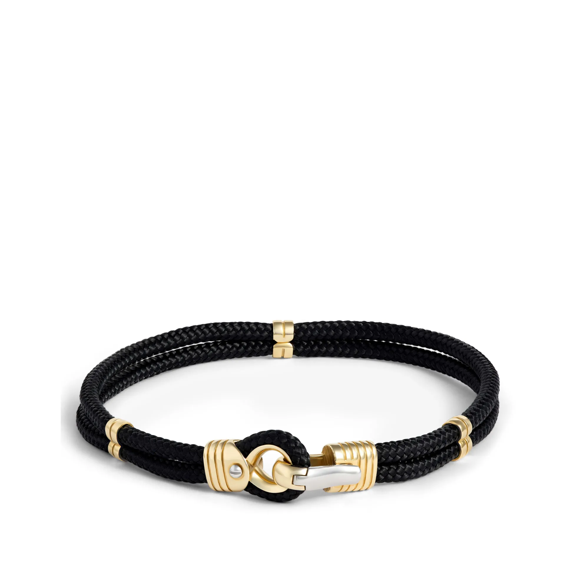 Toscano 8.5-Inch Black Braided Cord Bracelet, 14K White and Yellow Gold