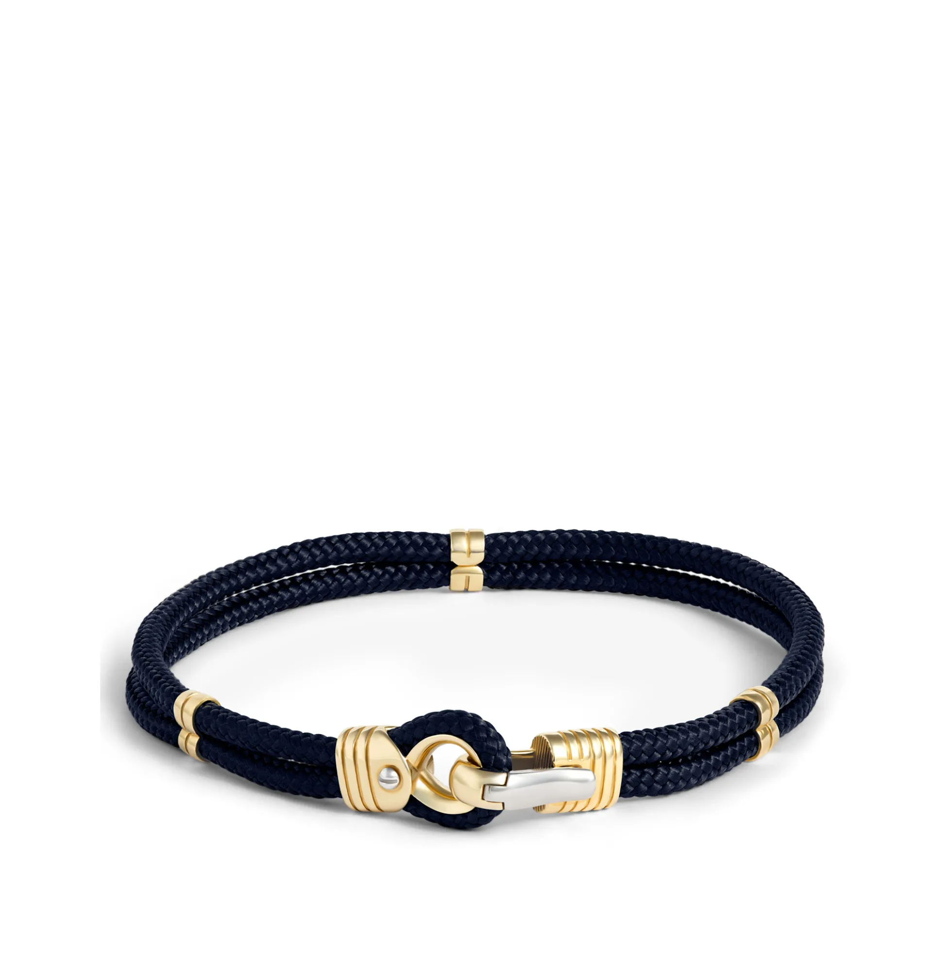 Toscano 8.5-Inch Blue Braided Cord Bracelet, 14K White and Yellow Gold
