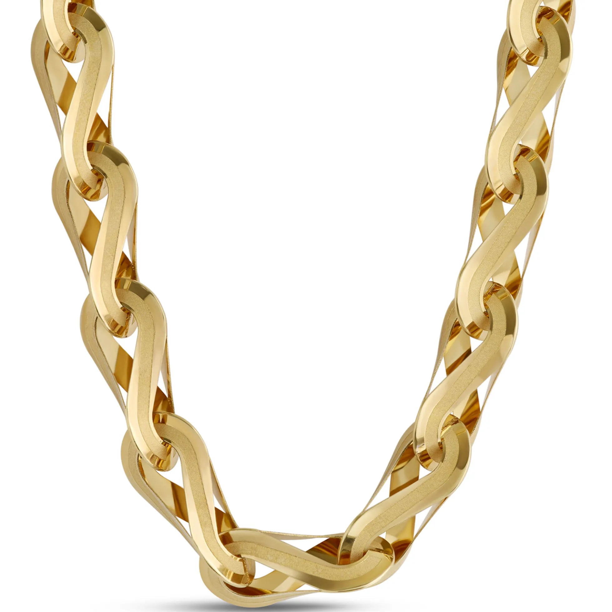 Toscano 18-Inch Infinity Silk and Polished Link Necklace, 14K Yellow Gold