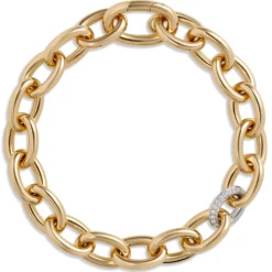 Toscano 8-Inch Oval Link Bracelet with Diamonds, 14K Yellow Gold