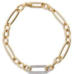 Toscano 7.5-Inch Oval Link Bracelet with Diamonds, 18K Yellow Gold