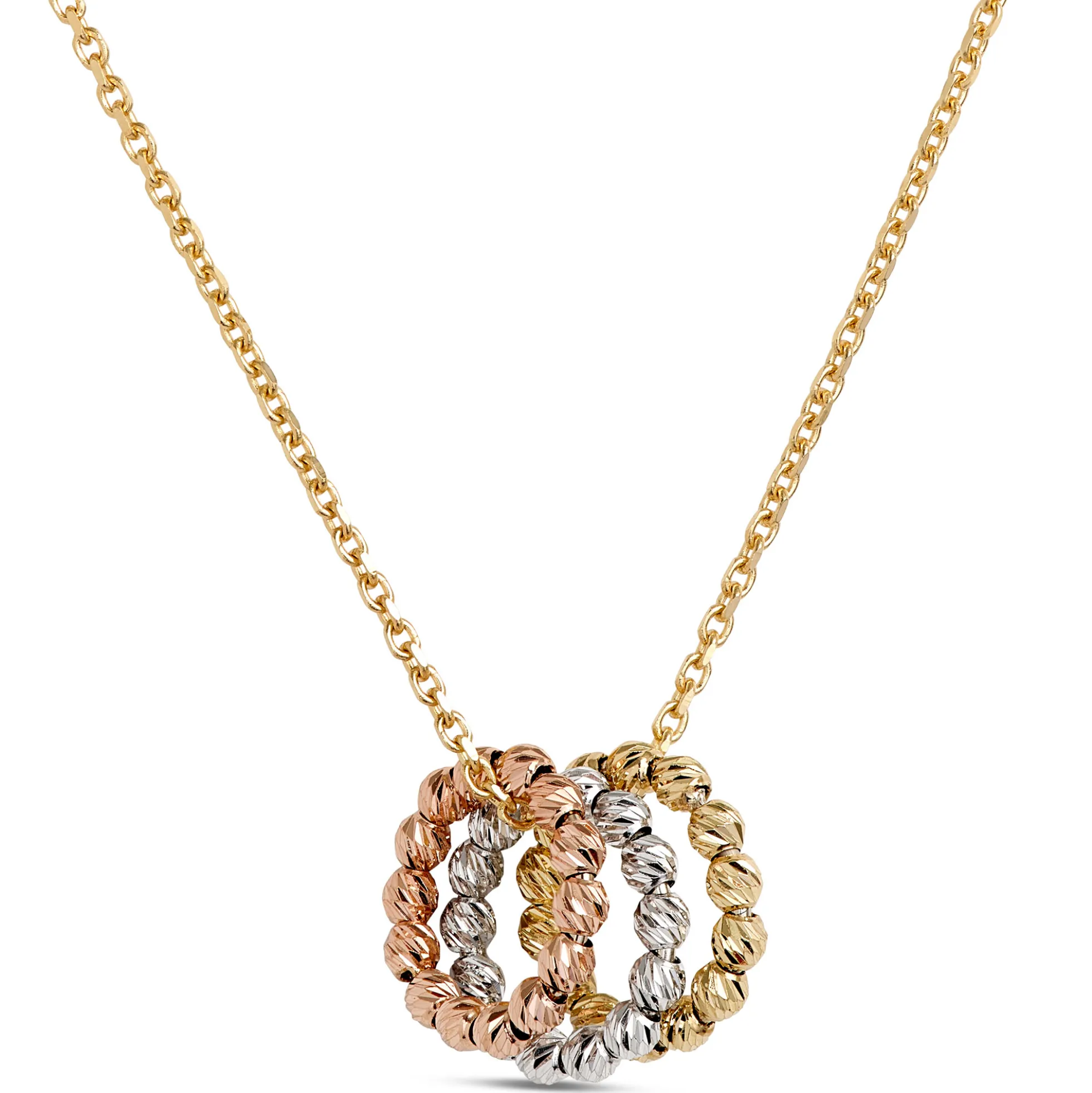 Toscano 18-Inch Tri-Color Ring Pendant Necklace, 14K Gold