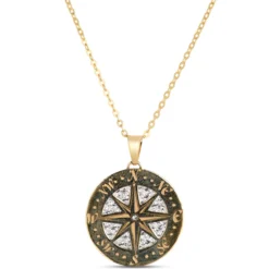 Toscano Laser Cut Compass Pendant, 14K Yellow Gold