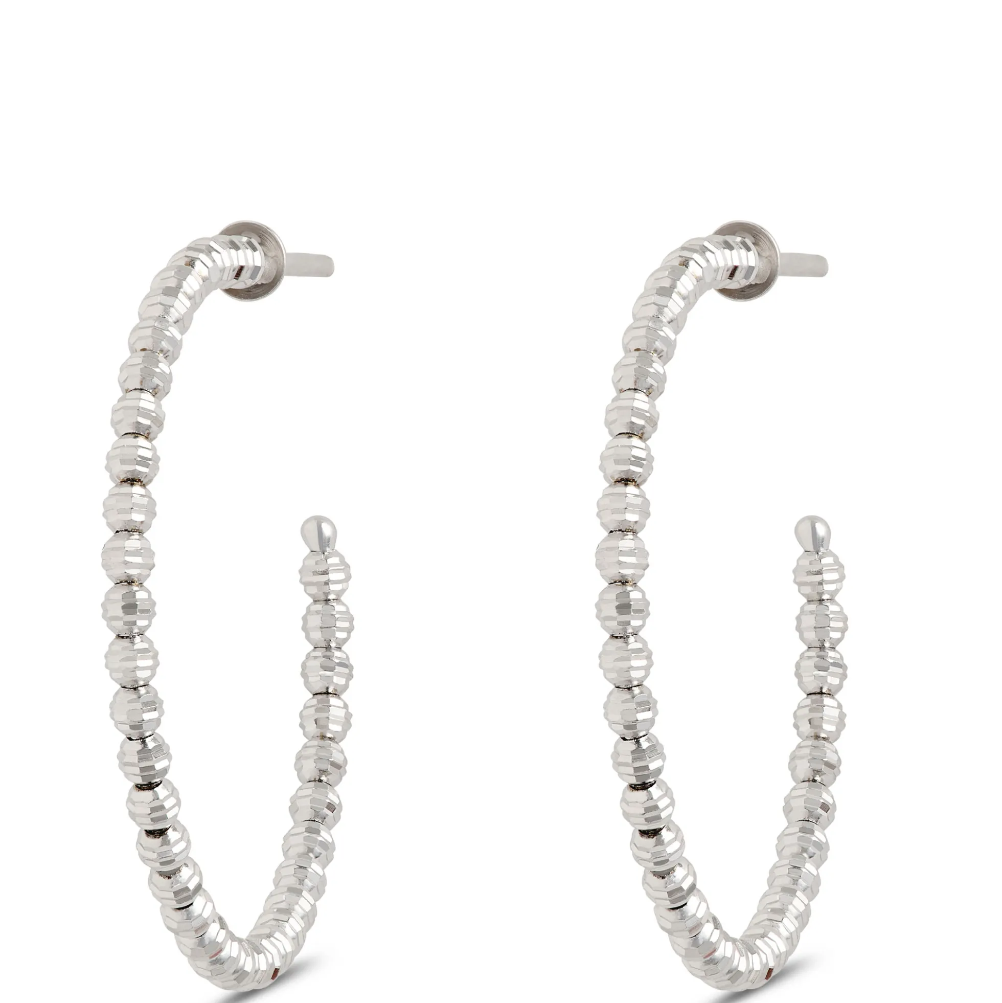 Toscano 25MM Beaded Hoop Earrings in 14K White Gold