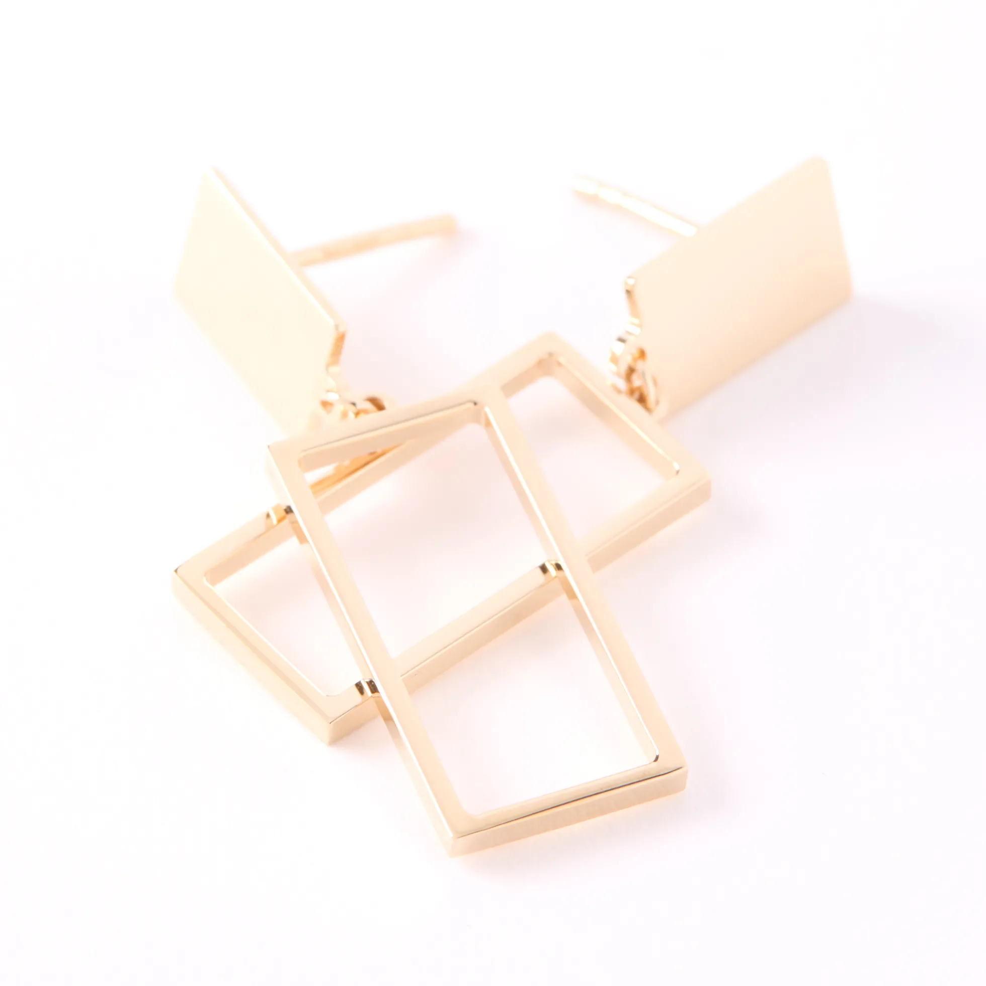 Toscano Open Rectangle Drop Earrings 14K Yellow