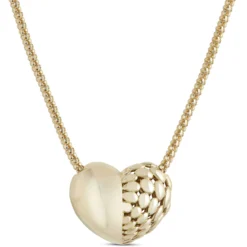 Toscano Puffed Heart Necklace, 14K Yellow Gold