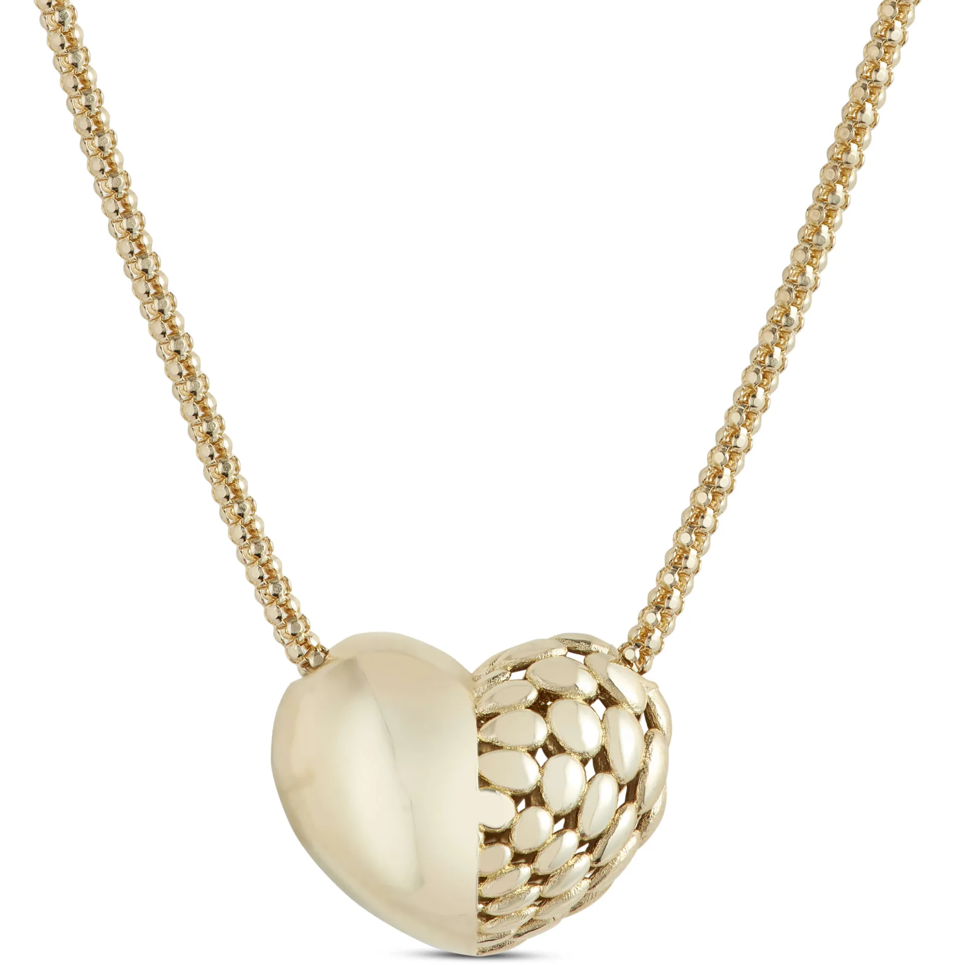 Toscano Puffed Heart Necklace, 14K Yellow Gold