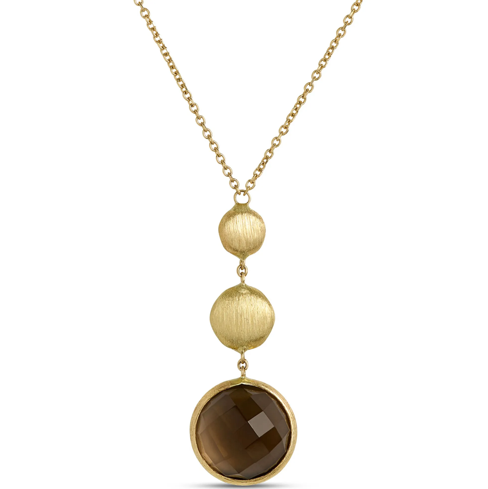 Toscano Round Bezel Set Smoky Quartz Necklace, 14K Yellow Gold
