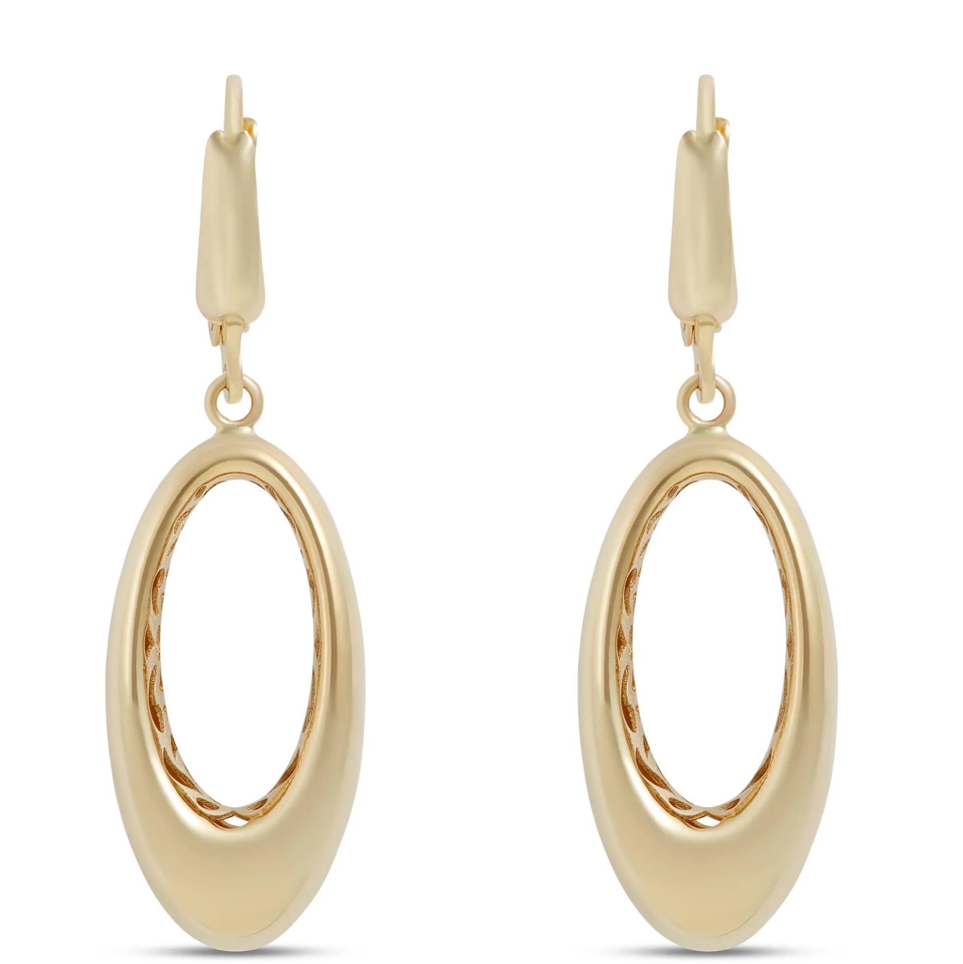 Toscano Satin Oval Drop Earrings, 14K Yellow Gold